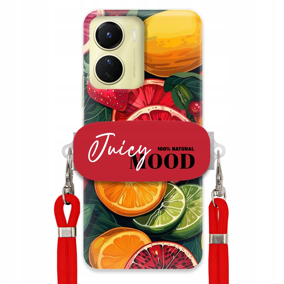 Puzdro pre Vivo Y16 4G Červené vodítko Crossbody Módny držiak Juice Mood Ovocie
