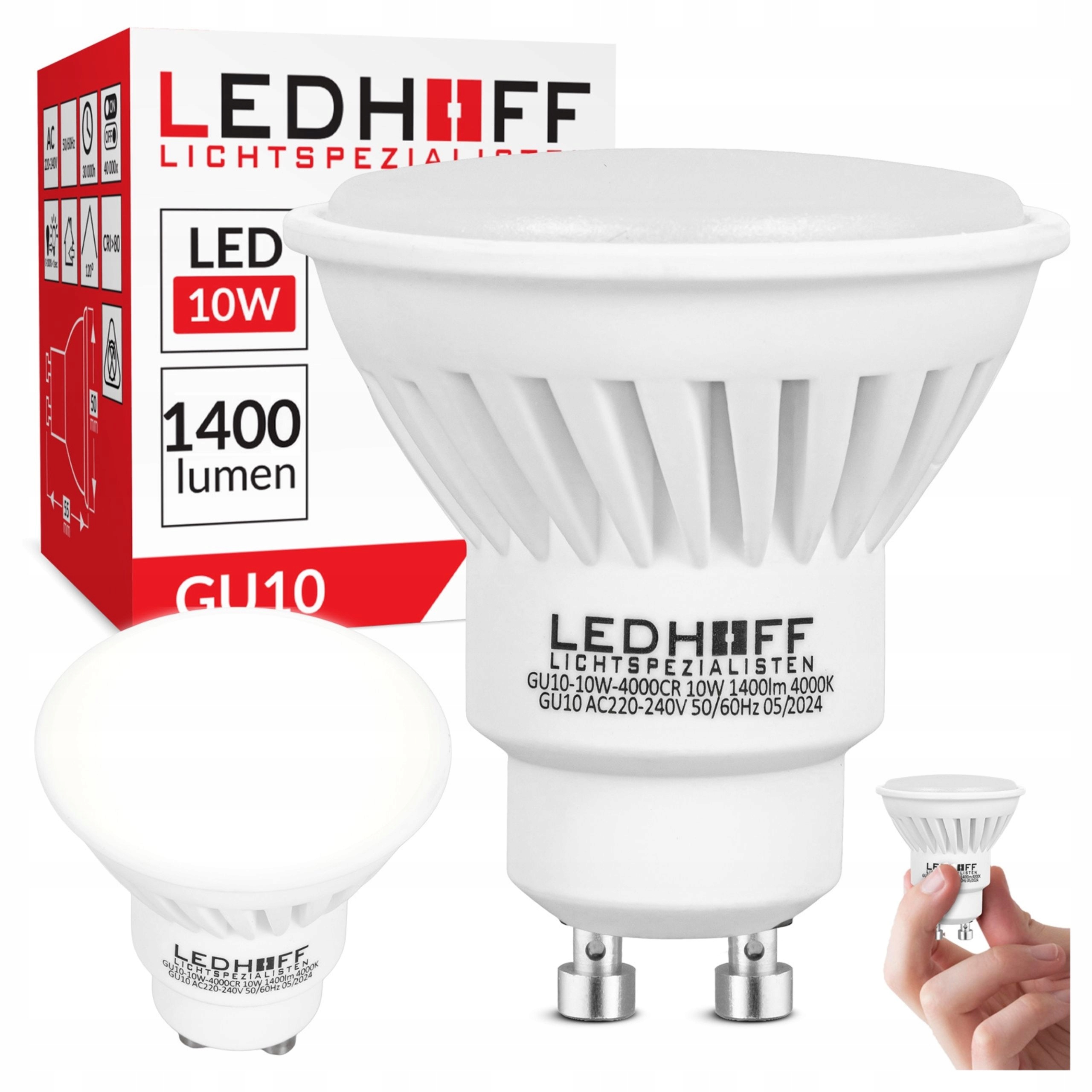 Led žárovka GU10 velmi Jasná přírodní 10W Silná 1400lm neutrální 10 ks