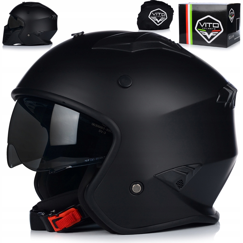Motocyklová Prilba Vito Bruzano Čierna Matná Otvorená Čeľusť Clona