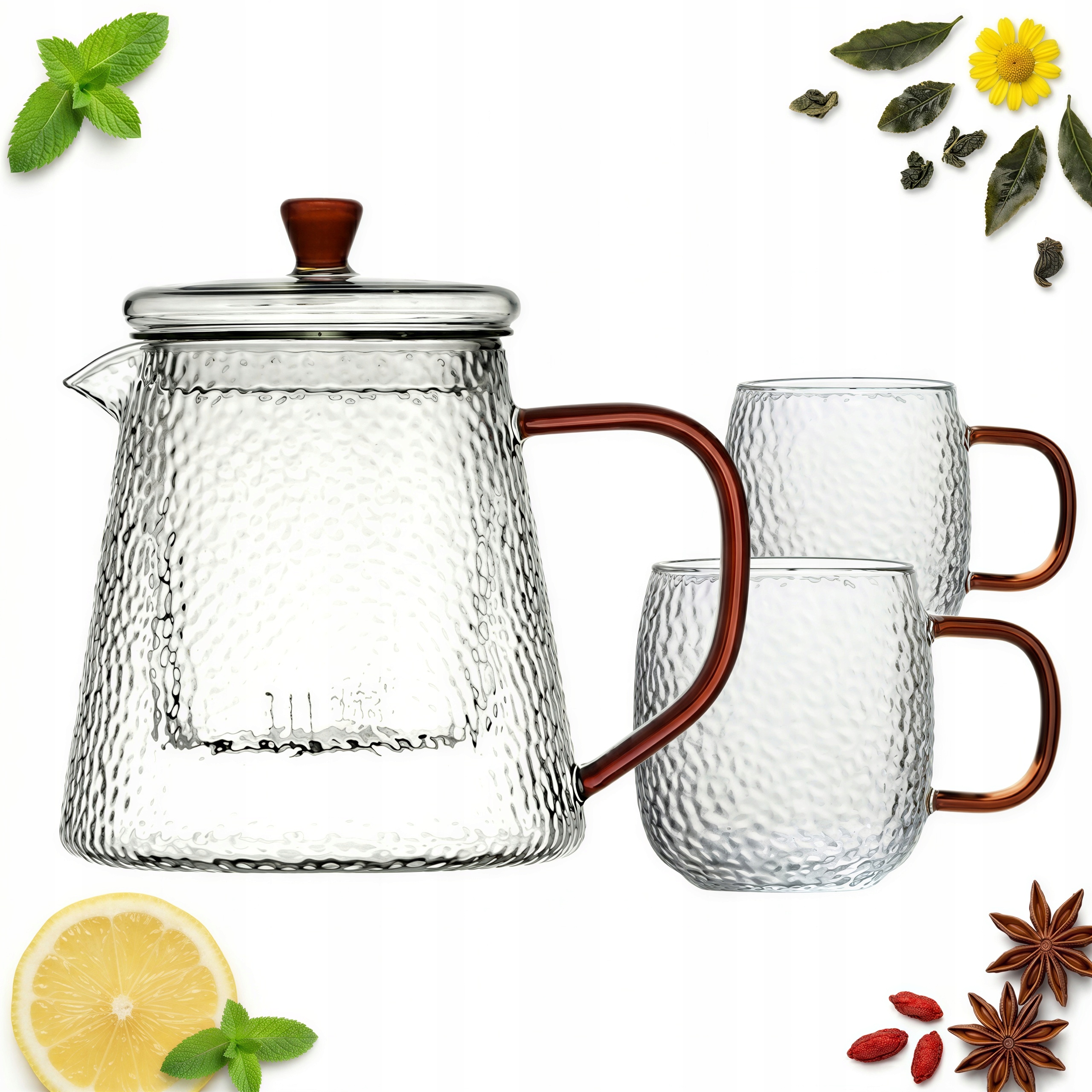Čajová Konvice Se Sítkem Skleněný 1 L 2 Sklenice Na Čaj Jantarové Ucho
