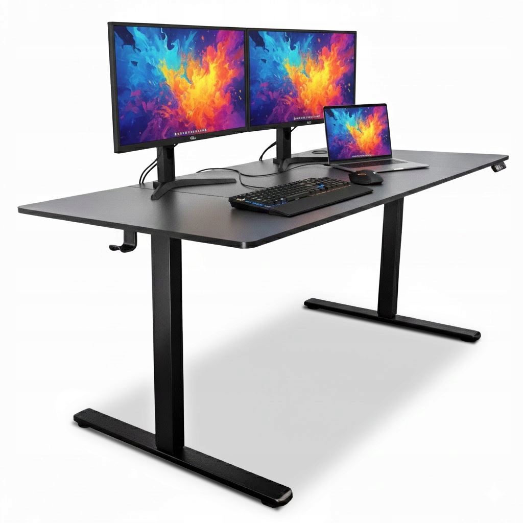 Automaticky nastavitelný černý stůl 160x80 cm – počítačový stůl pro práci i studium