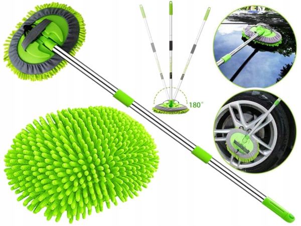 2w1 Szczotka Teleskopowa Gąbka Mycia Auta Samochodu Domu Paneli Mikrofibra