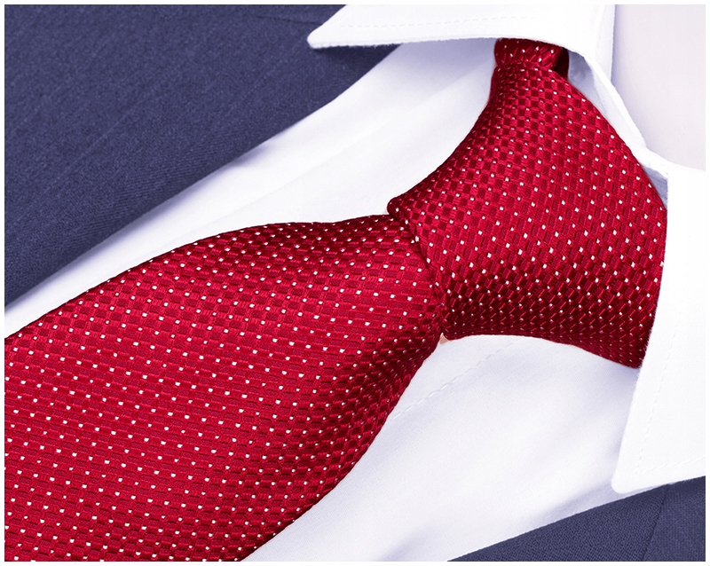 JEDWAB 100% NATURALNY Krawat 7cm Męski do Garnituru Czerwony ŻAKARDOWY kj30 Kolor czerwony