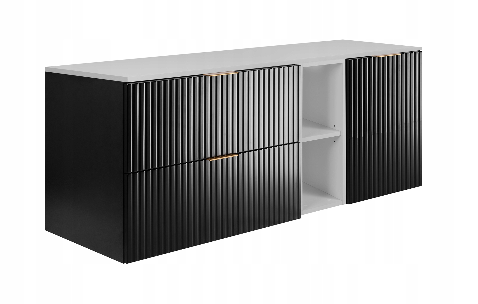 Černá koupelnová sada pod umyvadlo Závěsná 120 Rýhovaná čela Mdf Deska