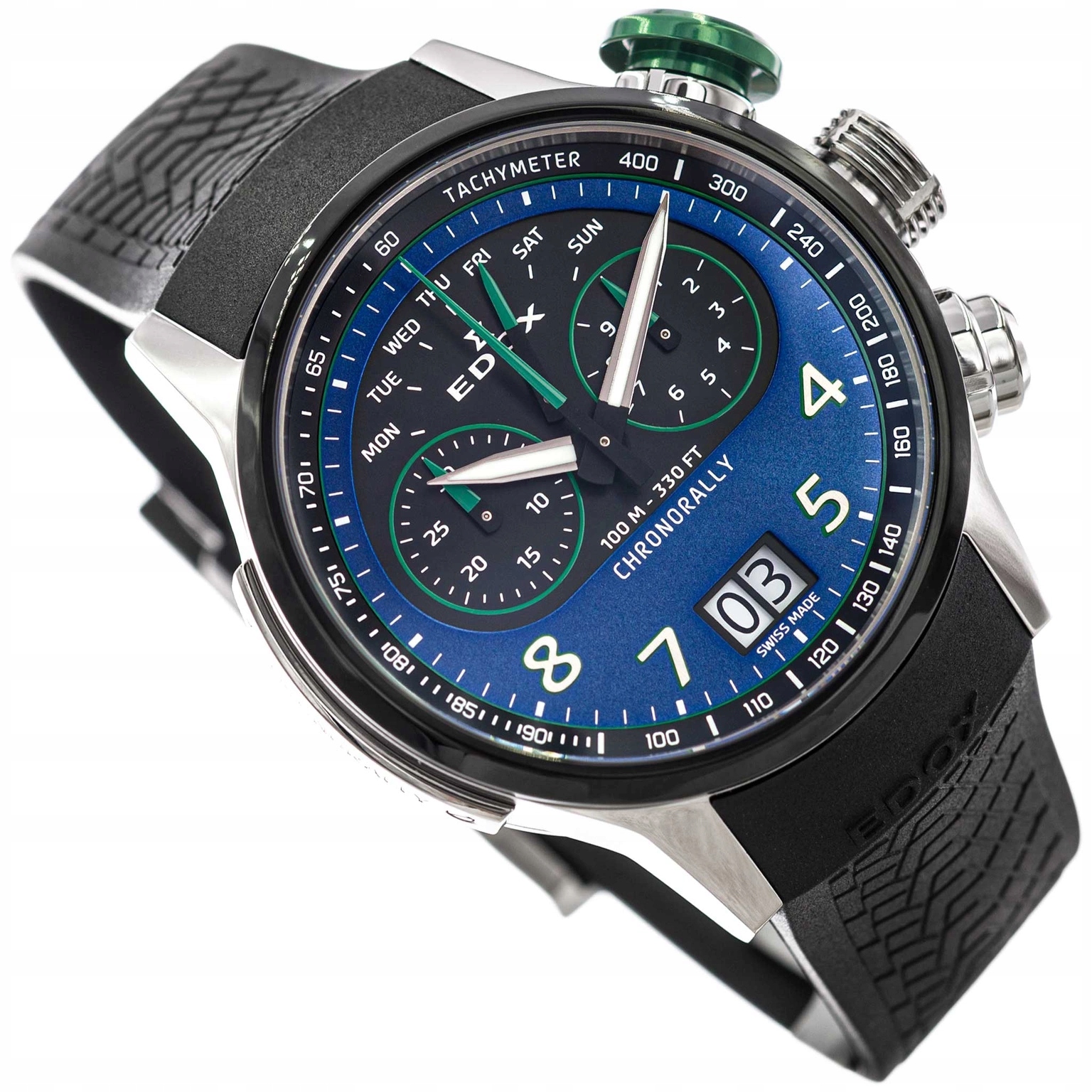 Pánské Hodinky Edox 38003 Tinv Bunv Chronorally Černé Na Řemínku Stopky 10ATM