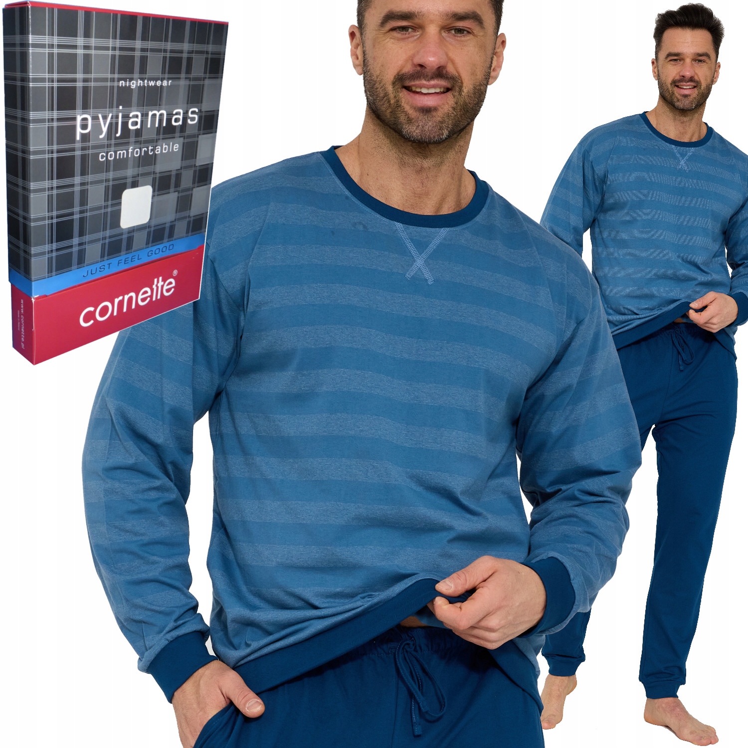 Cornette pánské pyžamo bavlna 117/211 Loose 17 proužků jeans M