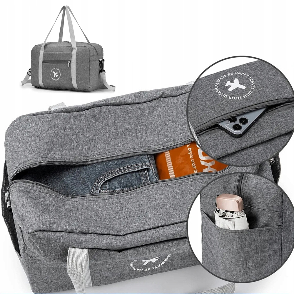 TORBA PODRÓŻNA SPORTOWA SKŁADANA LEKKA 40×20×25cm Wzór dominujący bez wzoru