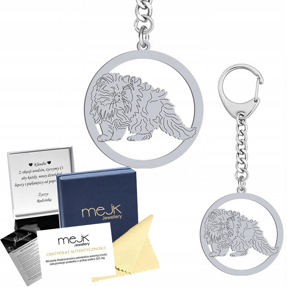 Přívěsek Na Klíče na klíče Perská kočka 925 Šperky Dárek Gravírování Bonus