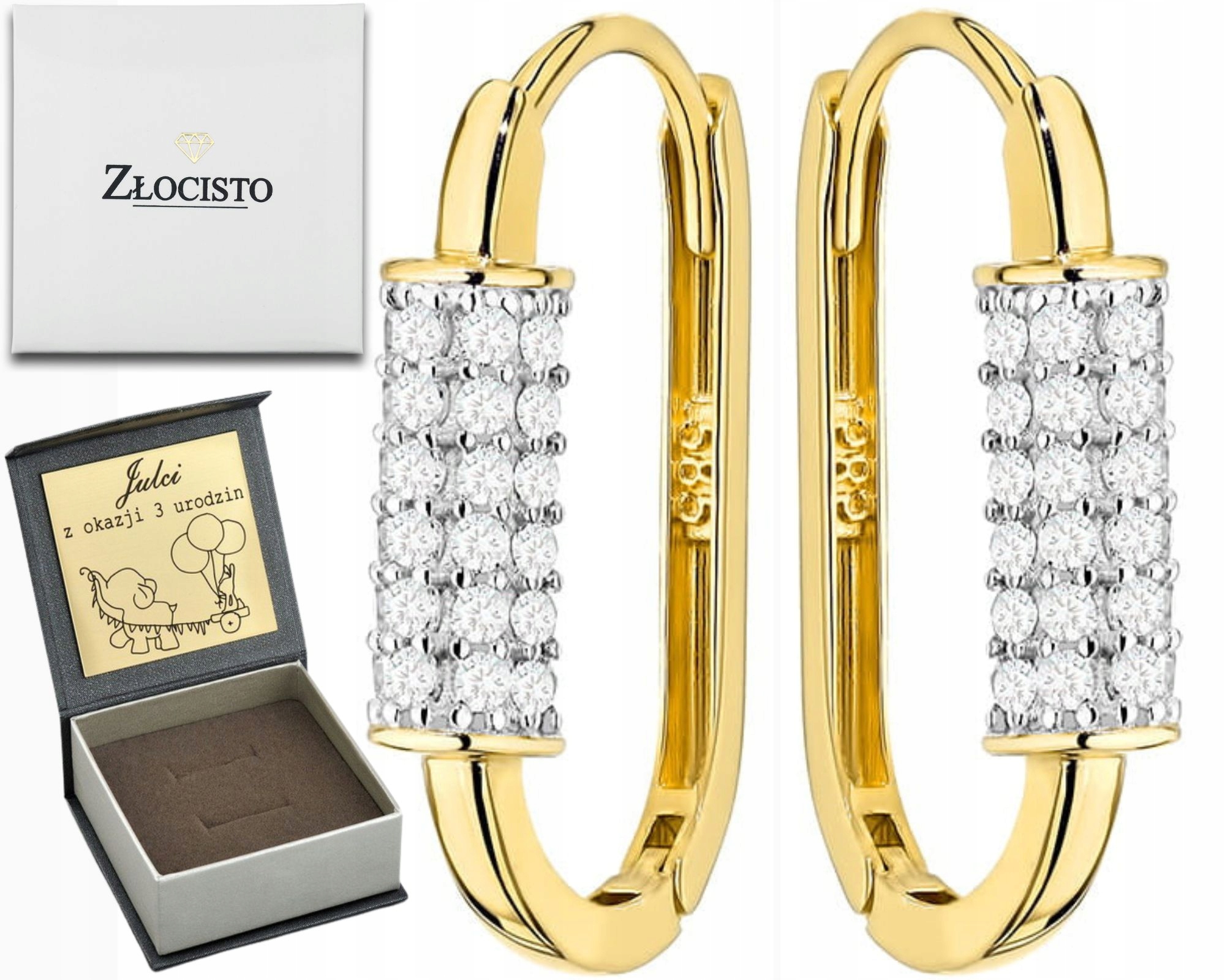 Zlaté Náušnice Oválné Zdobené Zirkony Ryzost 585 Zlato Jako Dárek Gravírování