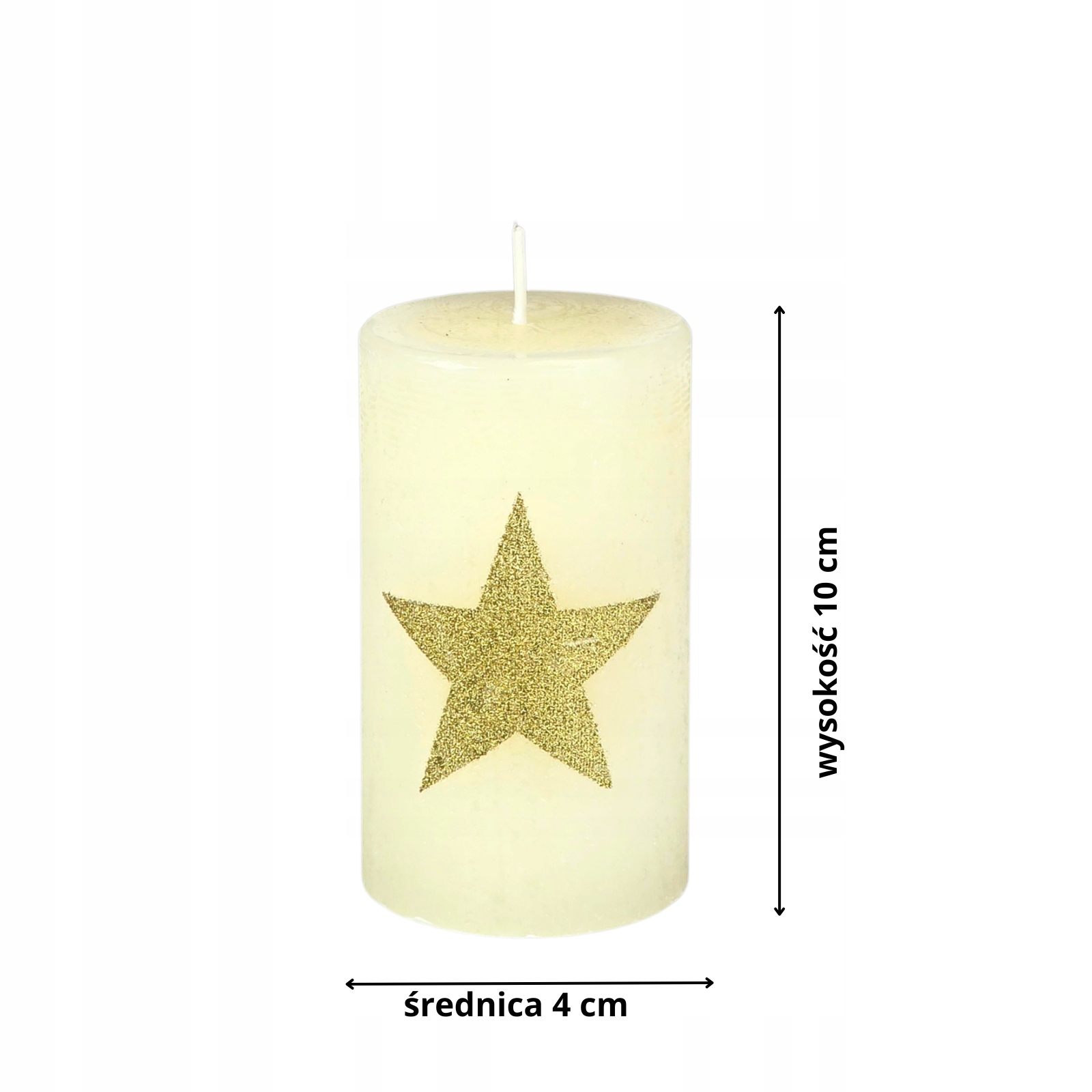 Świeca ozdobna z brokatową gwiazdą – bezzapachowa,10 cm, Ø 4 cm,220 g