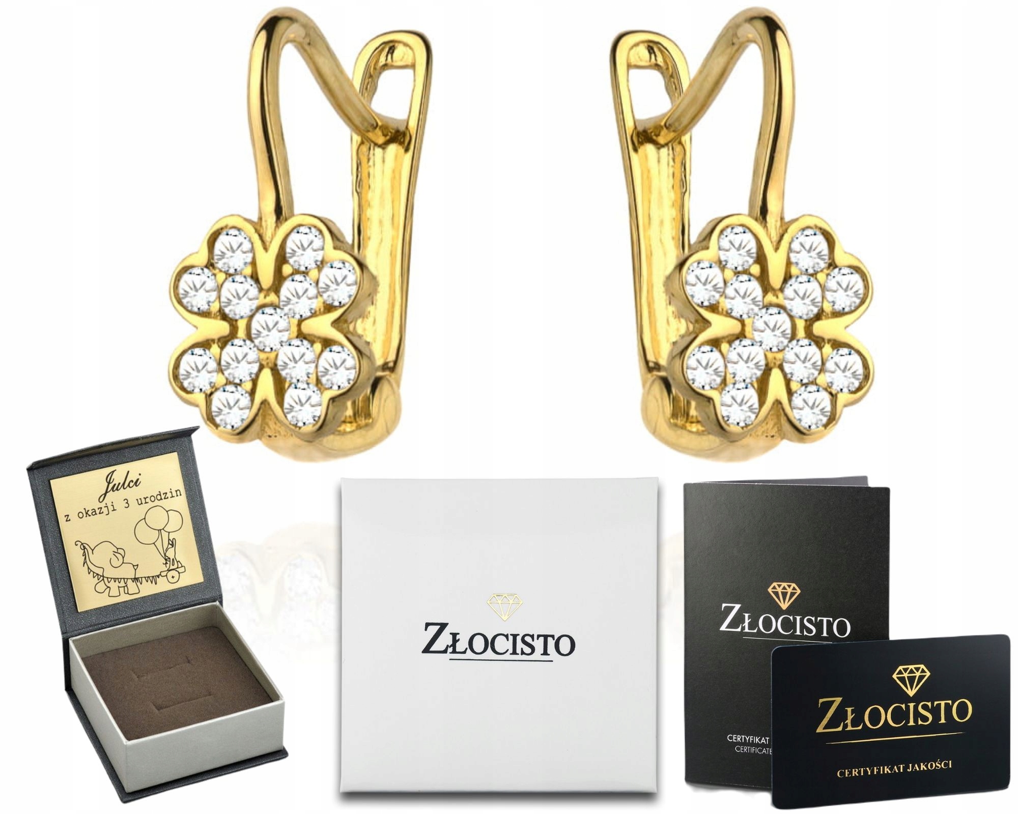 Zlaté Náušnice S Zirkony 585 Gravírování Dárek