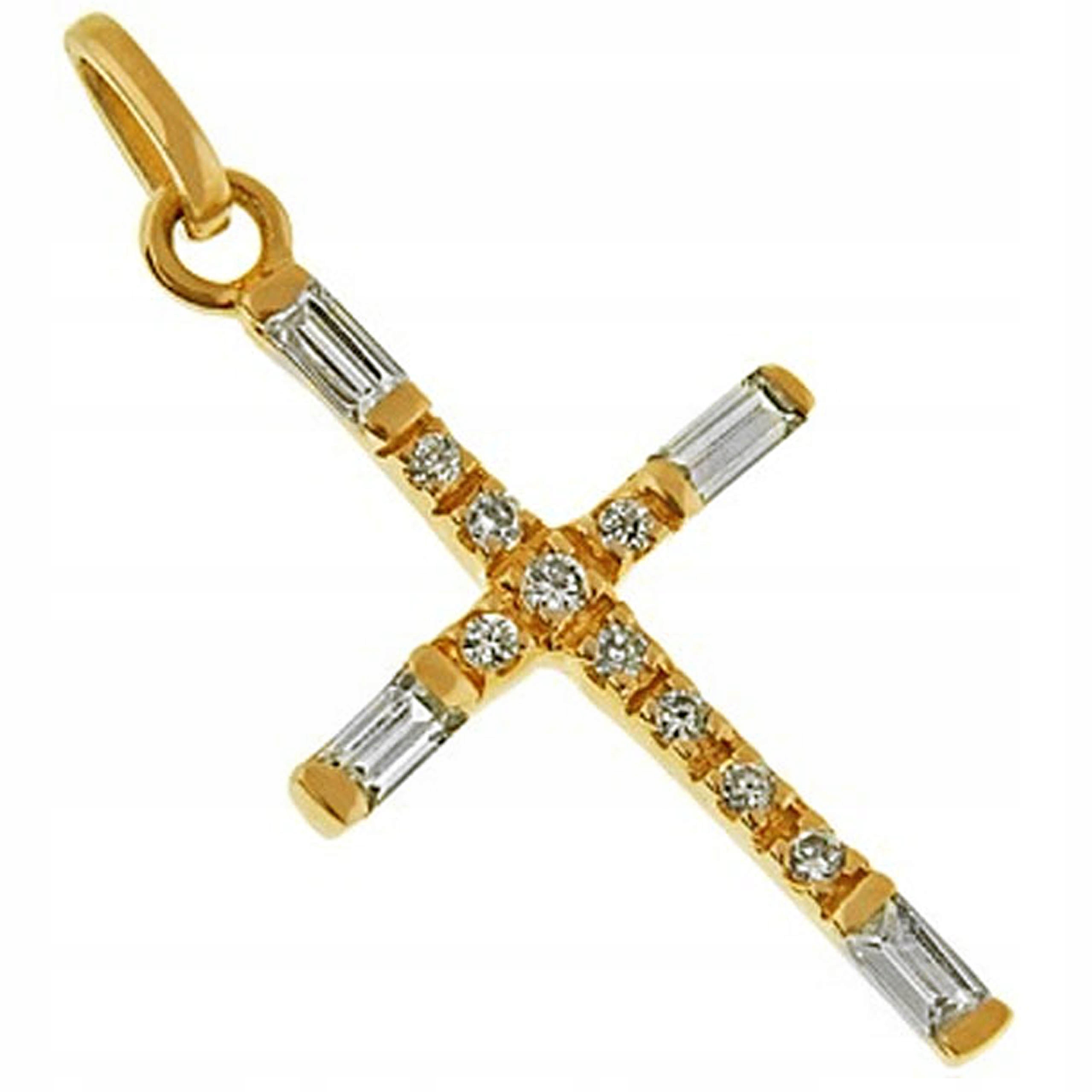 Zlatý přívěsek 585 křížek zdobený bílými zirkony jako dárek k svaté přijímání