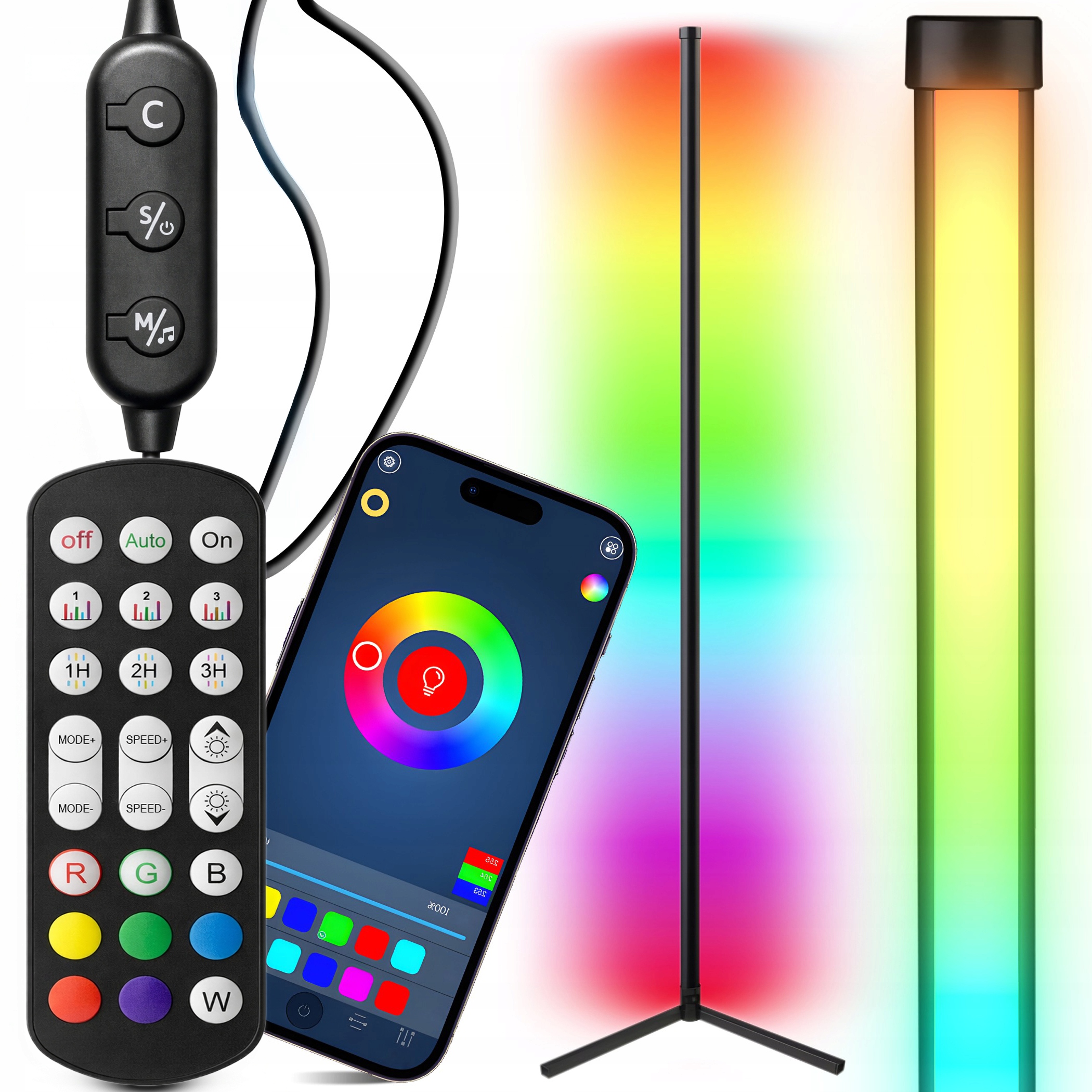 НАПОЛЬНАЯ УГЛОВАЯ ЛАМПА RGB LED ДИСТАНЦИОННОЕ УПРАВЛЕНИЕ ПРИЛОЖЕНИЕ МУЗЫКАЛЬНЫЙ ДАТЧИК 150 СМ