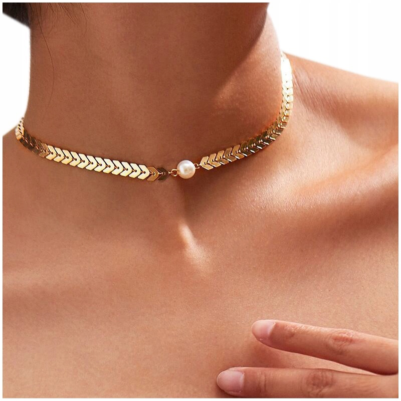 

Łańcuszek Złoty Naszyjnik Perełka Choker Wisiorek