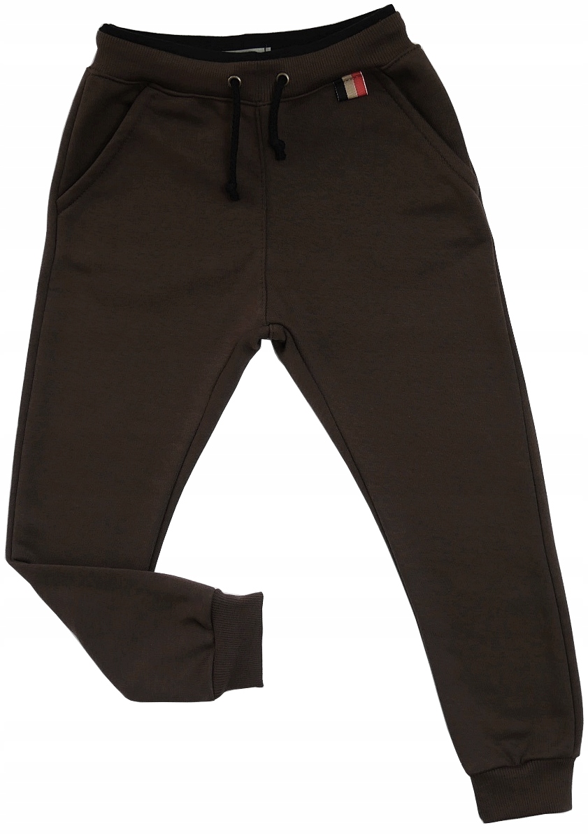 Chłopięce SPODNIE DRESOWE dresy CZEKOLADOWE 146