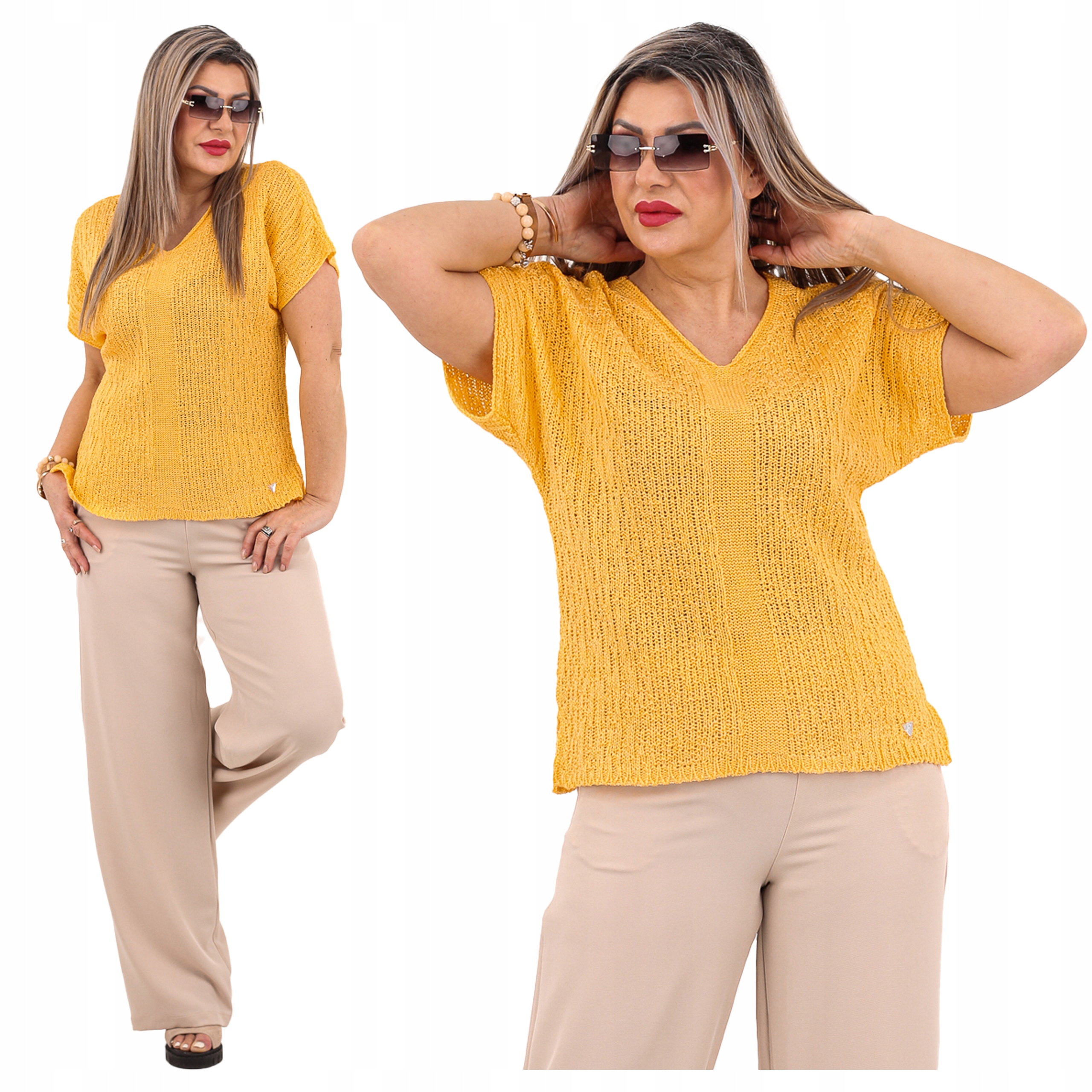 Lniana bluzka dzianinowa oversize Produkt Polski duże rozmiary