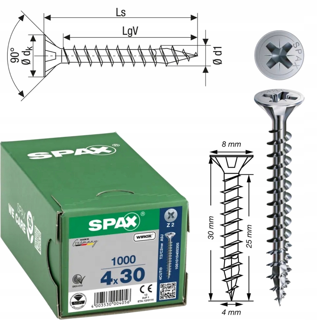Univerzální šroub Wirox Spax 4 x 30 mm 1000 ks