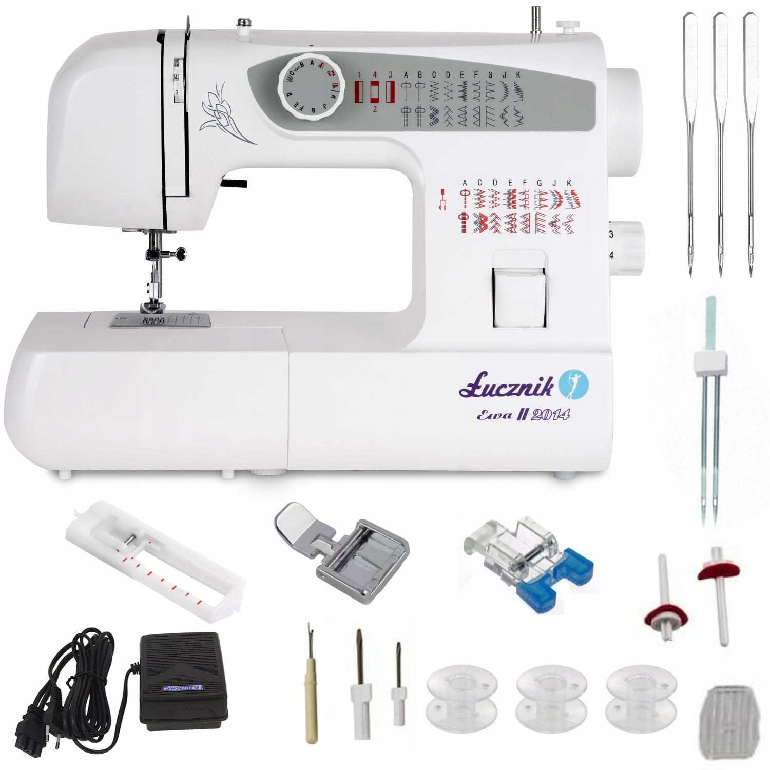 Maszyna do szycia domowa Łucznik Ewa II 38 ściegów podwójna igła overlock