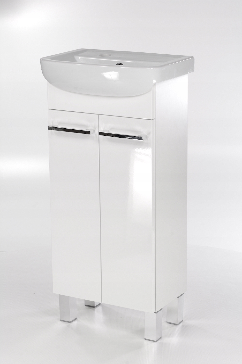 Szafka łazienkowa z umywalką mała wąska do WC biały lakier półka na wymiar Drzwi pełne