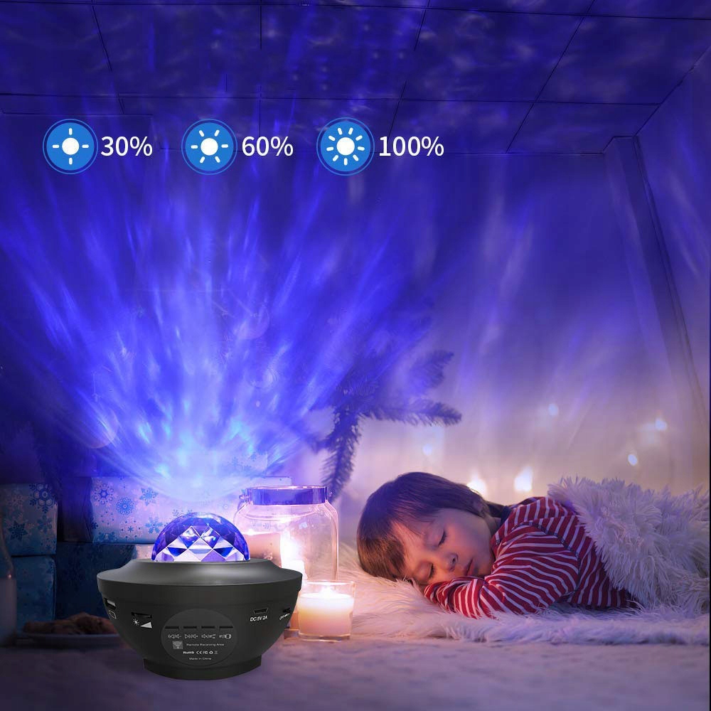 PROJEKTOR LAMPKA NOCNA GWIAZD RZUTNIK NIEBA LED GŁOŚNIK BLUETOOTH + PILOT Kolor dominujący czarny