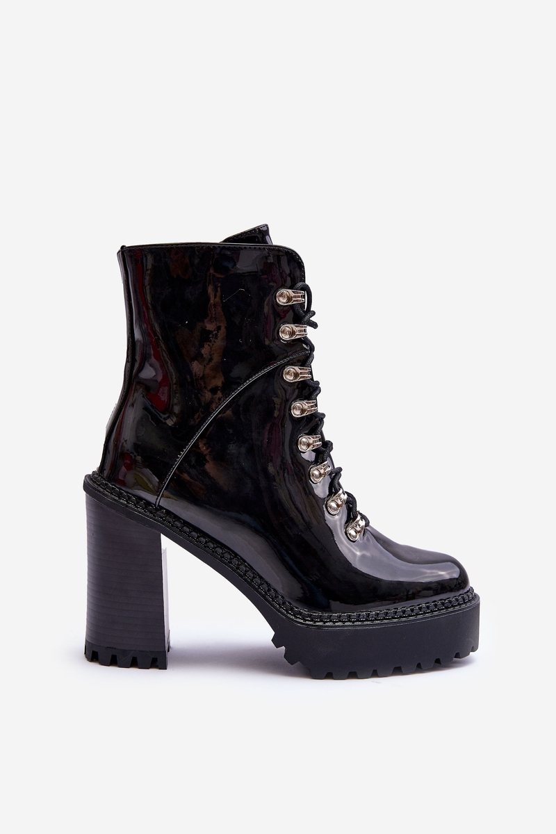 BOTKI LAKIEROWANE MASYWNE NA SŁUPKU CZARNE 38 Rozmiar 38