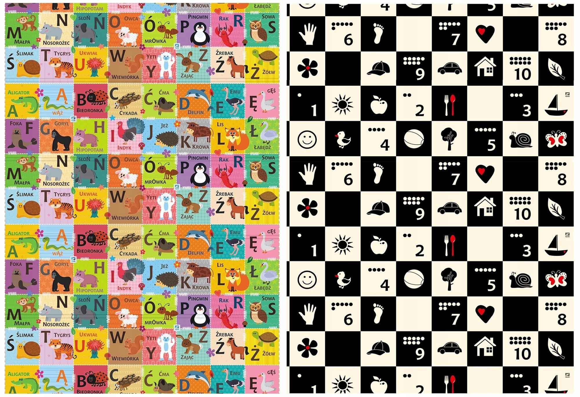 MATA KONTRASTOWA CZARNO-BIAŁA ZOO DWUSTRONNA GRUBA Efekty brak