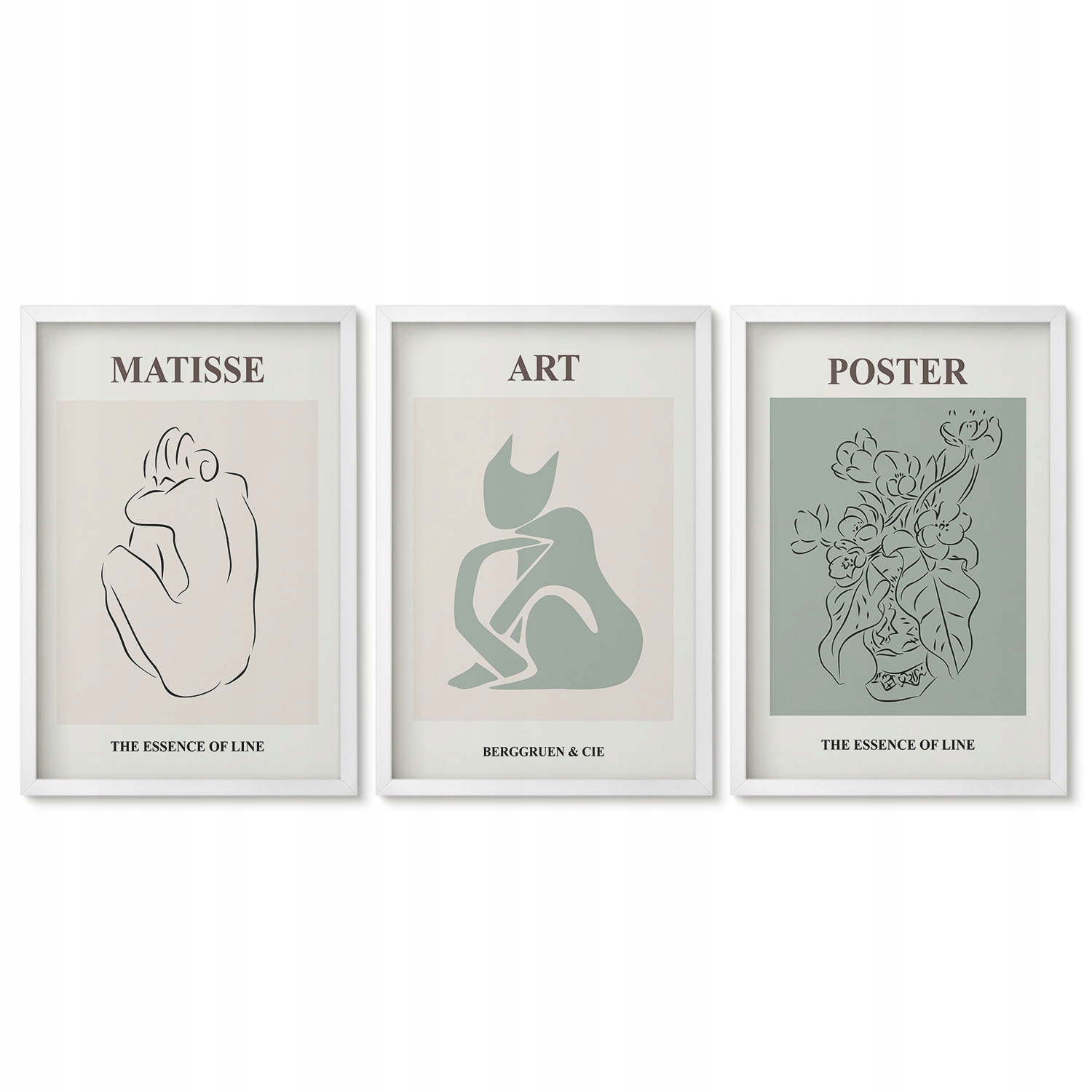 Sada 3 nástěnných obrazů v bílém rámu Postery béžová zelená Matisse