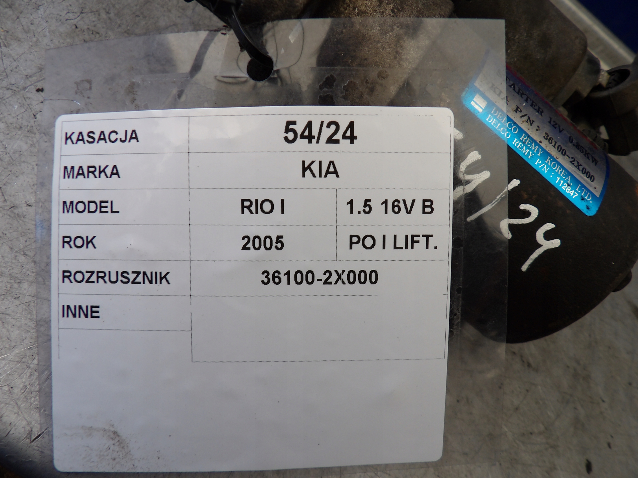 Kia Rio a startér 1,5B 36100-2X000