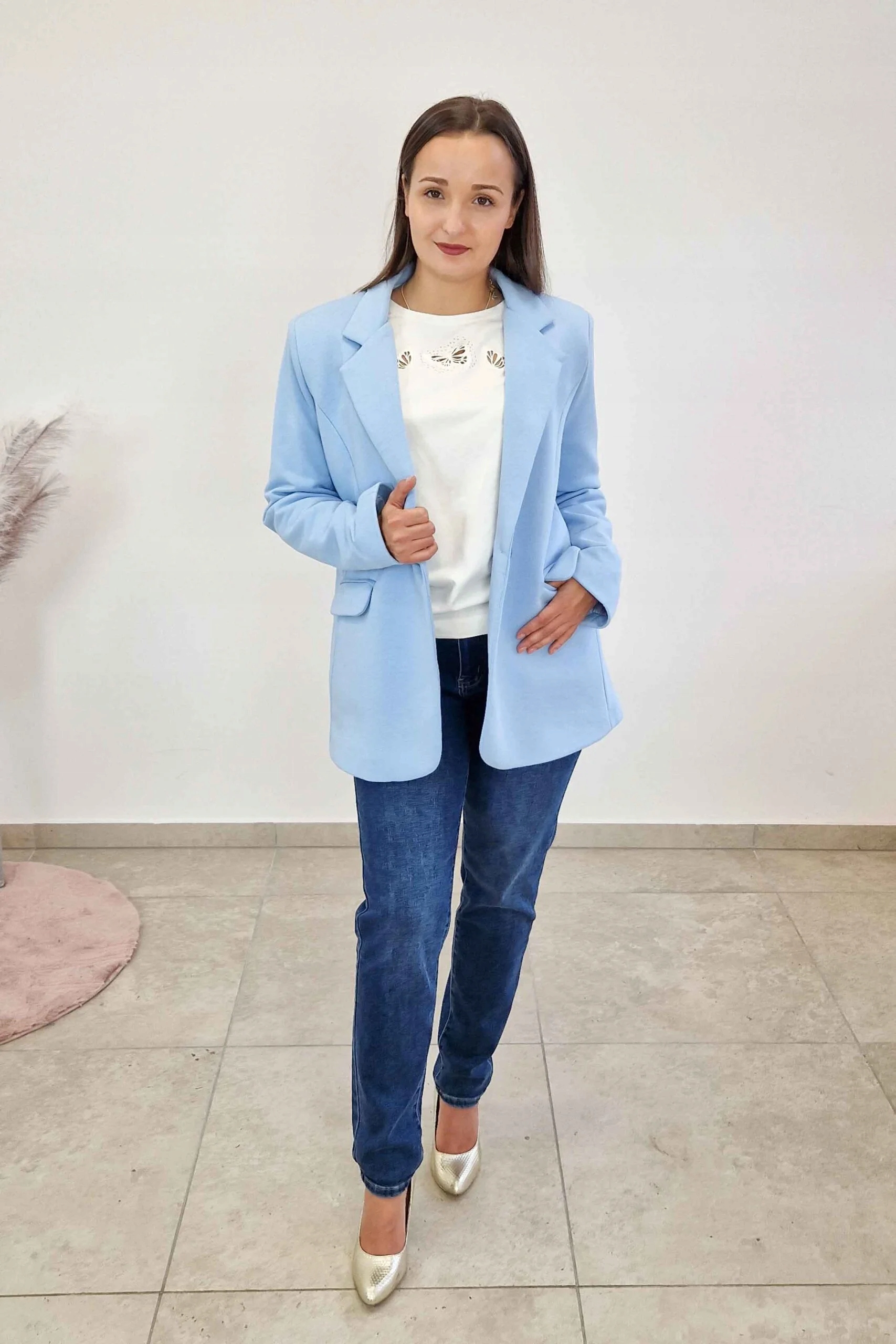 Elegantní bavlněná Sako s kapsami, modrá, velikost M