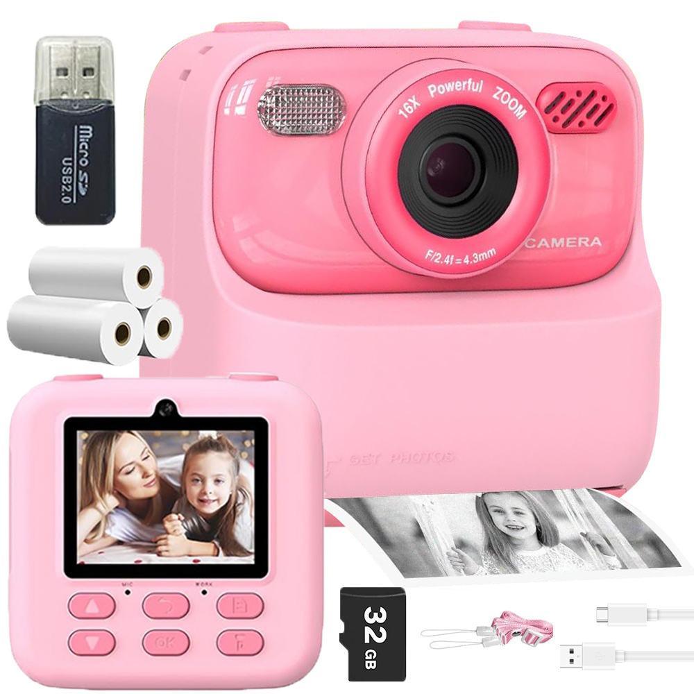 Instantní Fotoaparát S Tiskárnou Pro Děti 1080P 32GB 3 Role