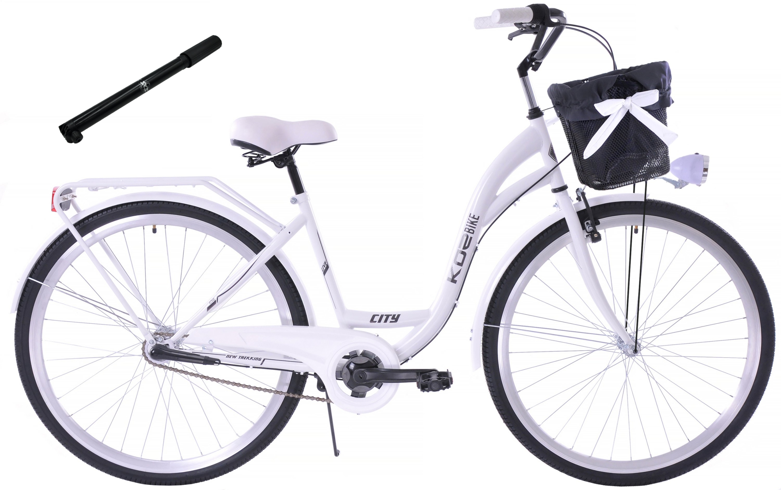 Rower miejski 28 damski Kozbike (K25) 3bieg biały kosz pompka