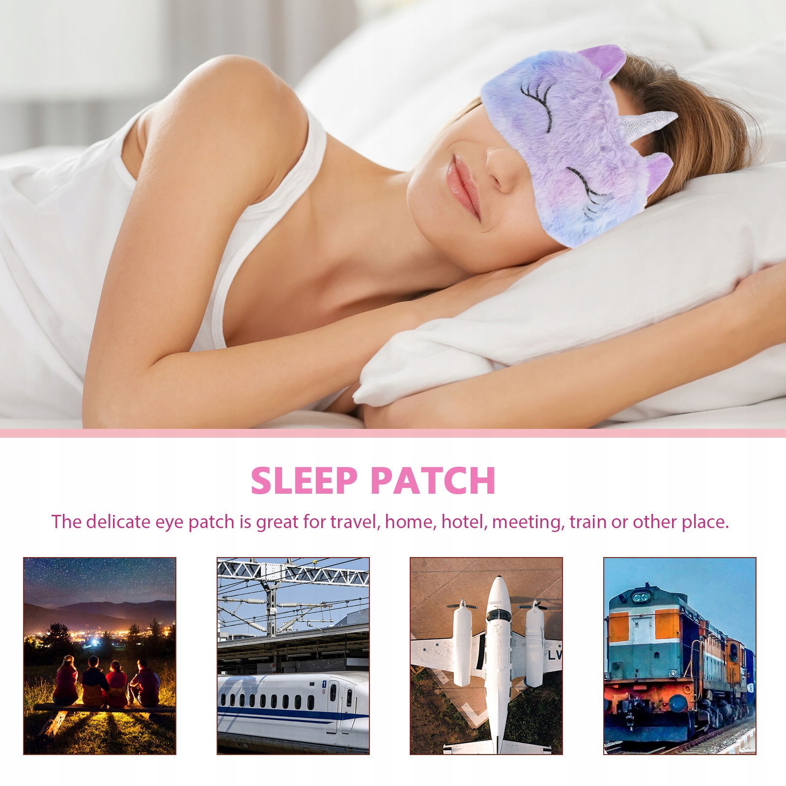 FIOLETOWA OPASKA NA OKO Z MOTYWEM KRESKÓWKI Wzór dominujący zwierzęcy