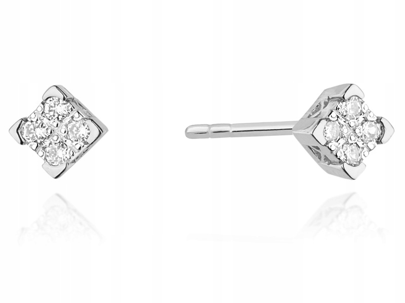 Zlaté náušnice 585 Čtvercové Brilianty 1,00 g s diamanty na tyčince, módní