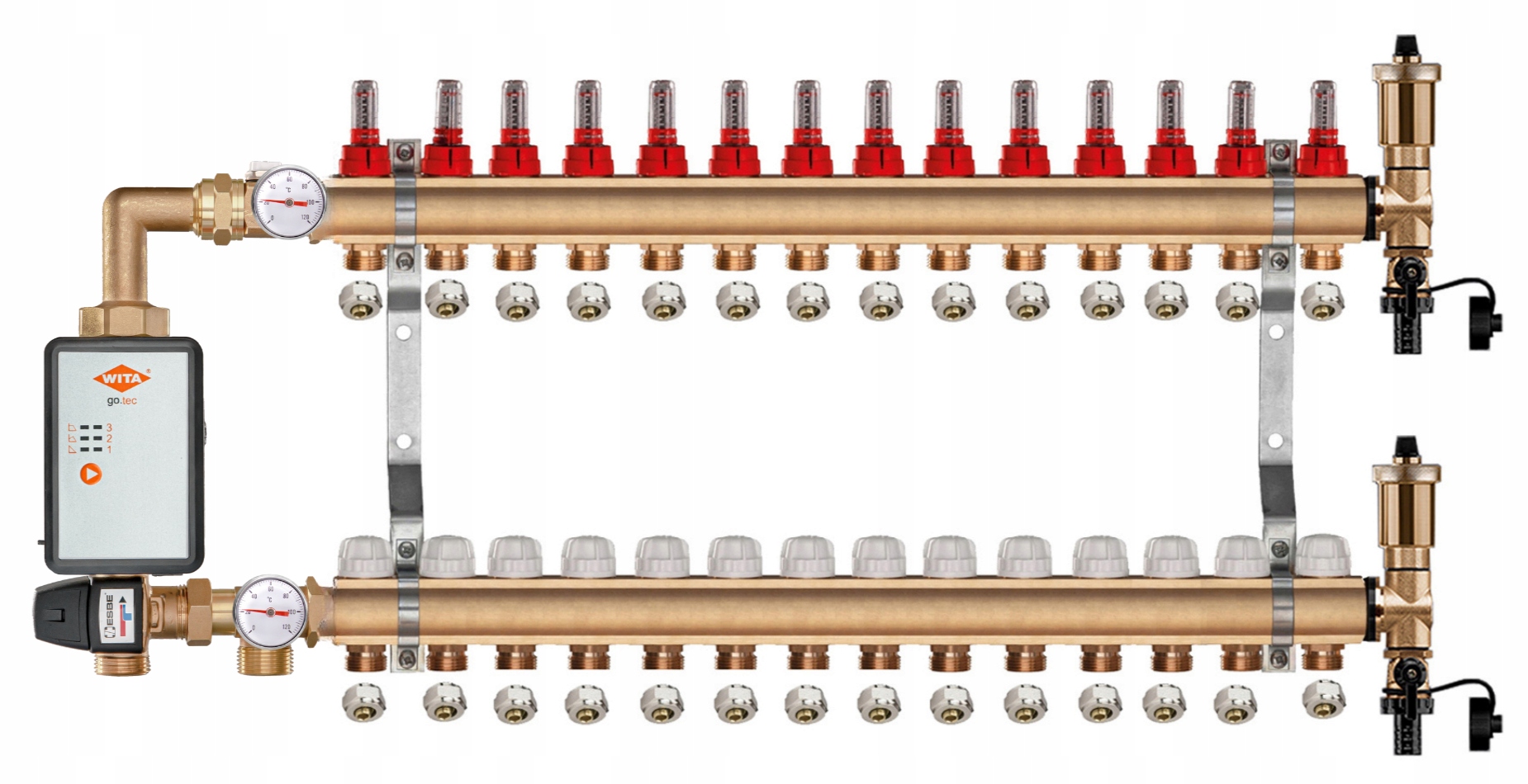 Mosazný Podlahový Rozdělovač 14 Čerpací Skupina Vítá Go.tec Pexové Spojky