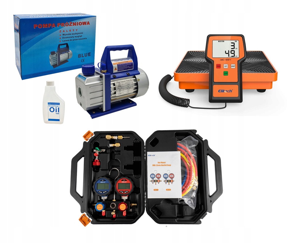 Sada pre klimatizáciu Vákuová pumpa s olejom Manometre Elite Hmotnosť