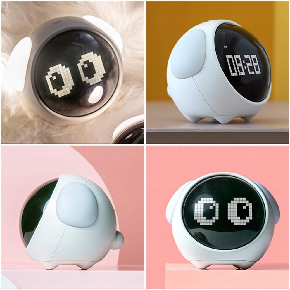 ZEGAR BUDZIK LAMPKA NOCNA LED DLA DZIECI 2W1 z WIELOMA INTERAKTYWNY EMOJI Zasilanie akumulatorowe