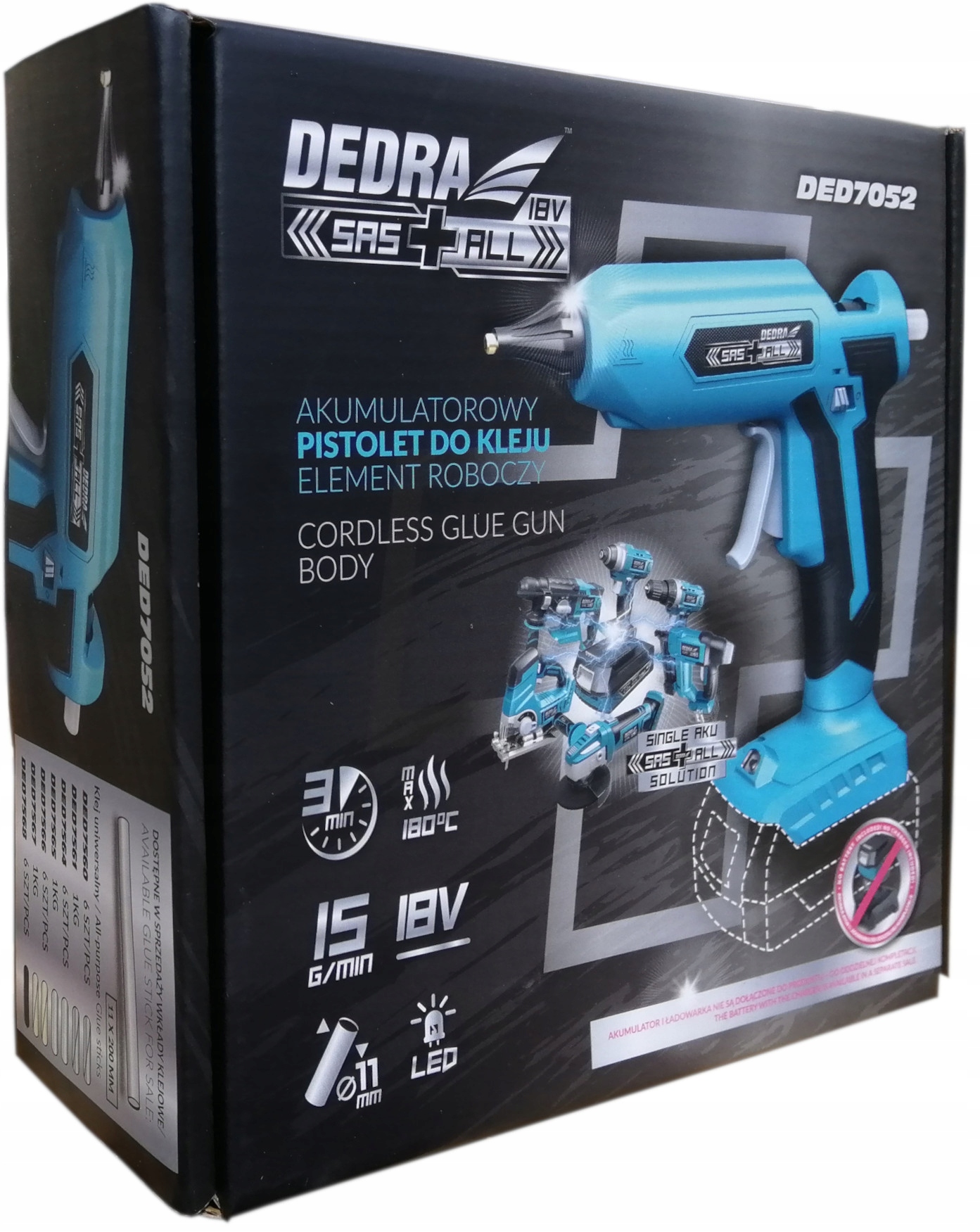 PISTOLET DO KLEJU AKUMULATOROWY DED7052 + AKU 2x4AH + ŁAD Kod producenta DED7052