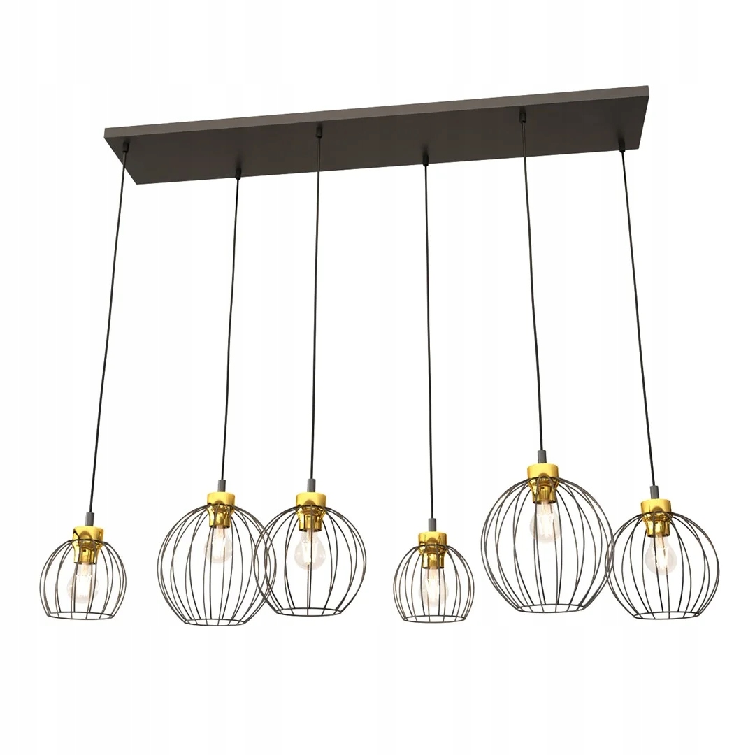 Závěsná lampa loft černá zlatá 6 drátěných koulí 125 cm do obývacího pokoje Emibig