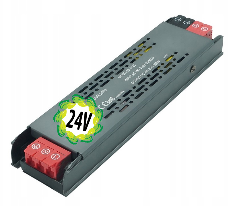 Zasilacz Profesjonalny płaski 24V 8,33A Mocny 200W IP20 Slim taśm led