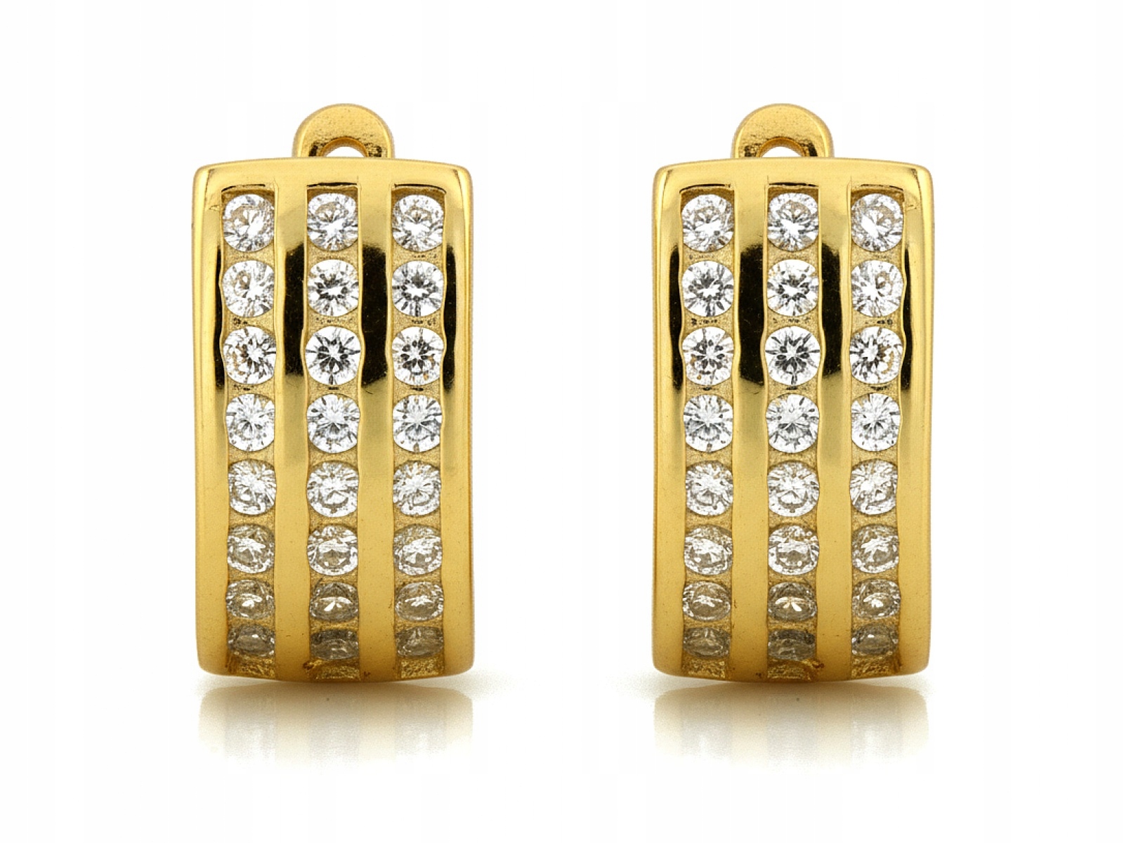 Pozlacené stříbrné náušnice 925 Blaszki se třemi řadami zirkonů, moderní