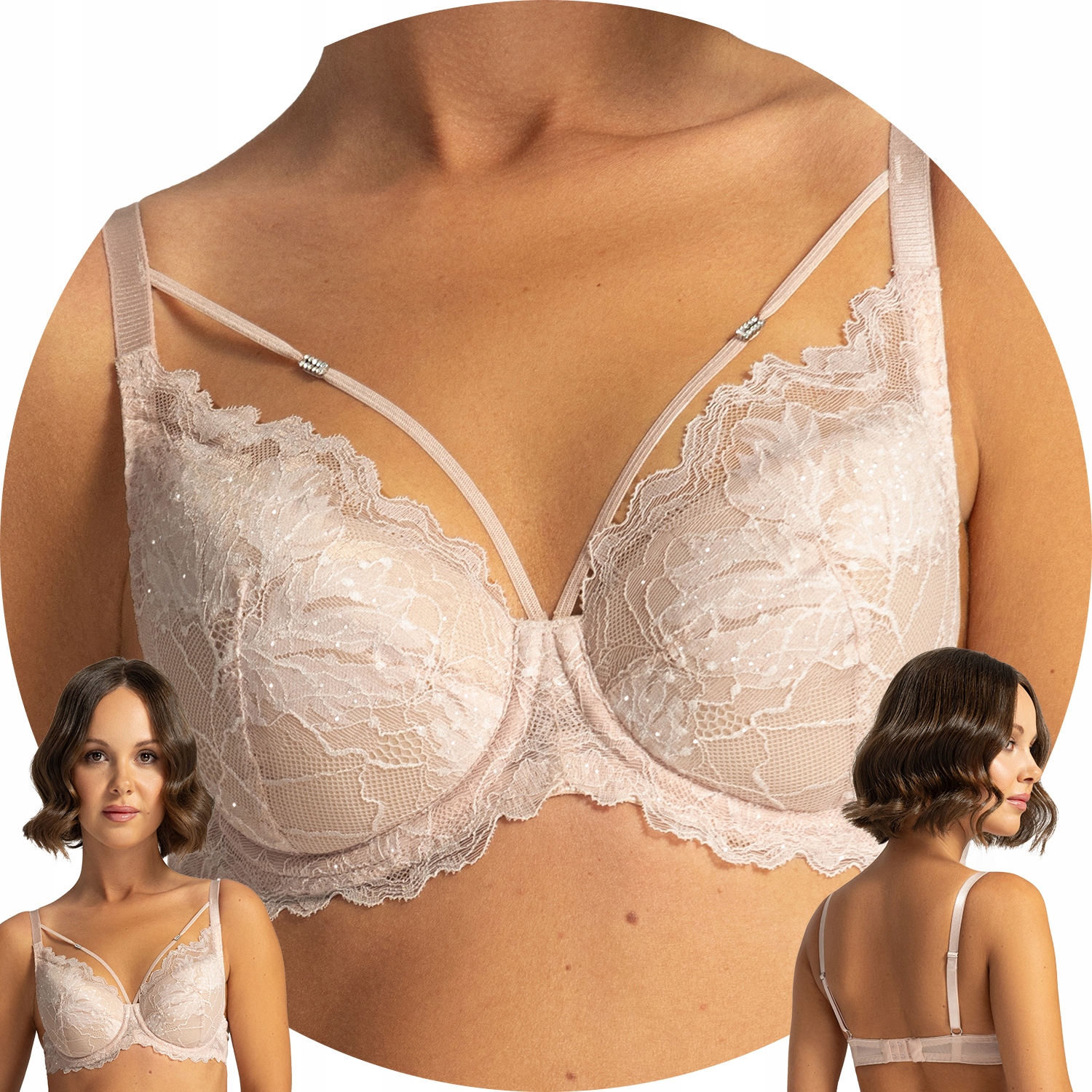 Ava 2153 Fiesta shimmer růžová krajka béžová Podprsenka Push-up 70C