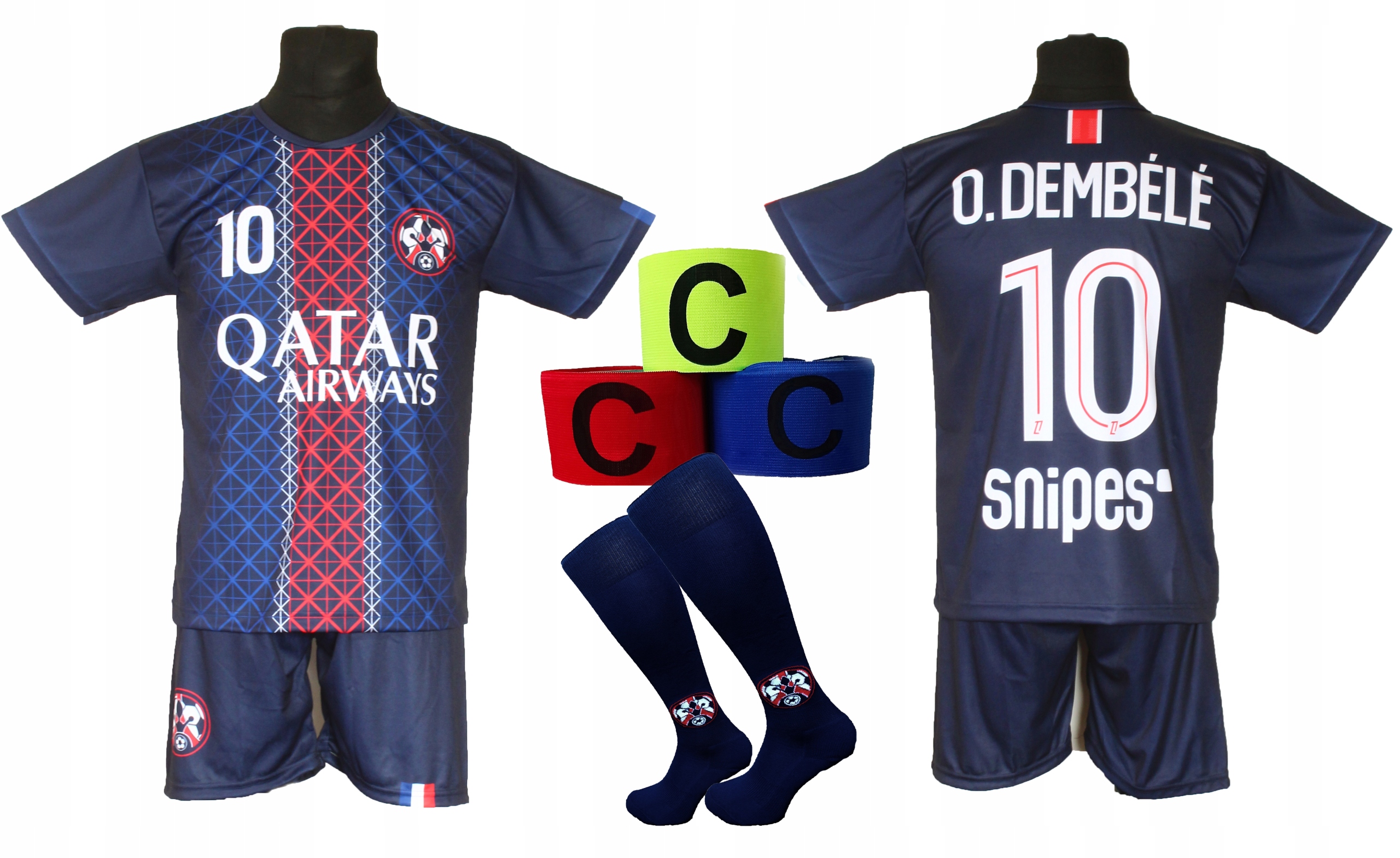 Strój Piłkarski Dembele koszulka spodenki getry opaska r. 152