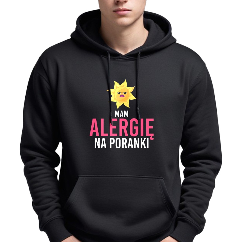 Mikina S Kapucí Pánská Černá Zábavná Do Práce Alergie Na Ráno Vel XXL