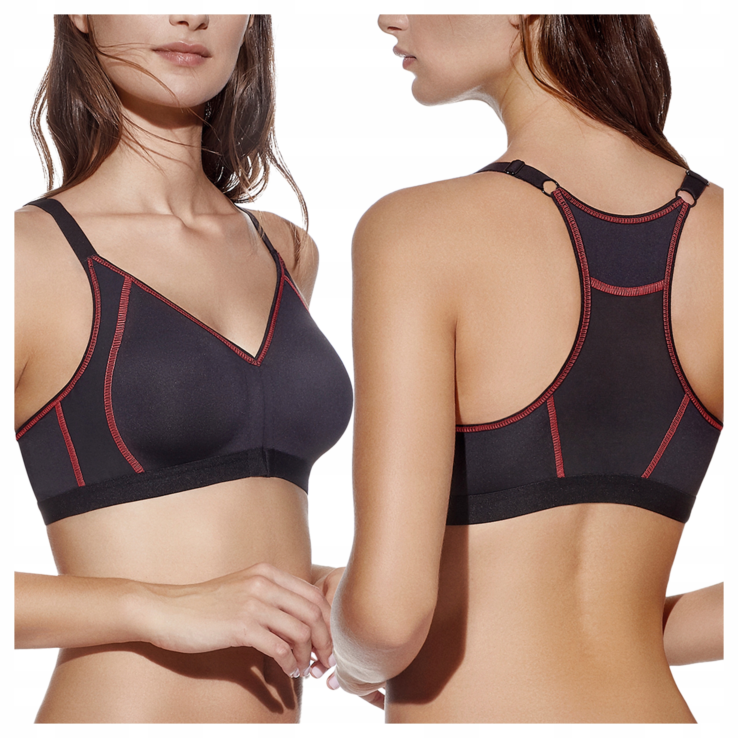 Miękki Biustonosz Sportowy Zapinany z Przodu Bez Fiszbin Czerń 75C