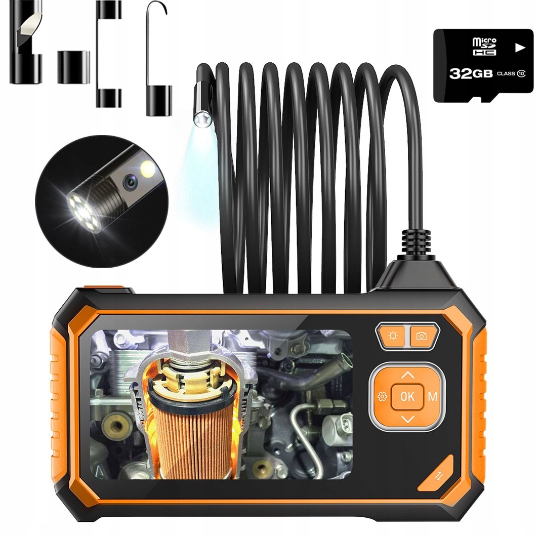 KAMERA INSPEKCYJNA ENDOSKOP DWIE KAMERY 10M Full HD LCD USB + KARTA 32 GB