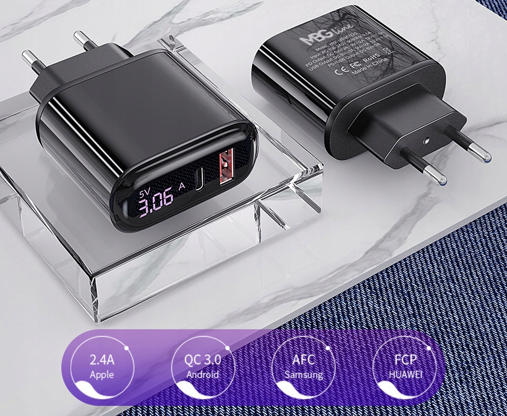 Szybka Ładowarka zasilacz 2XUSB 20W LED AMPEROMIERZ / WOLTOMIERZ QC3.0+PD3 Przeznaczenie uniwersalna