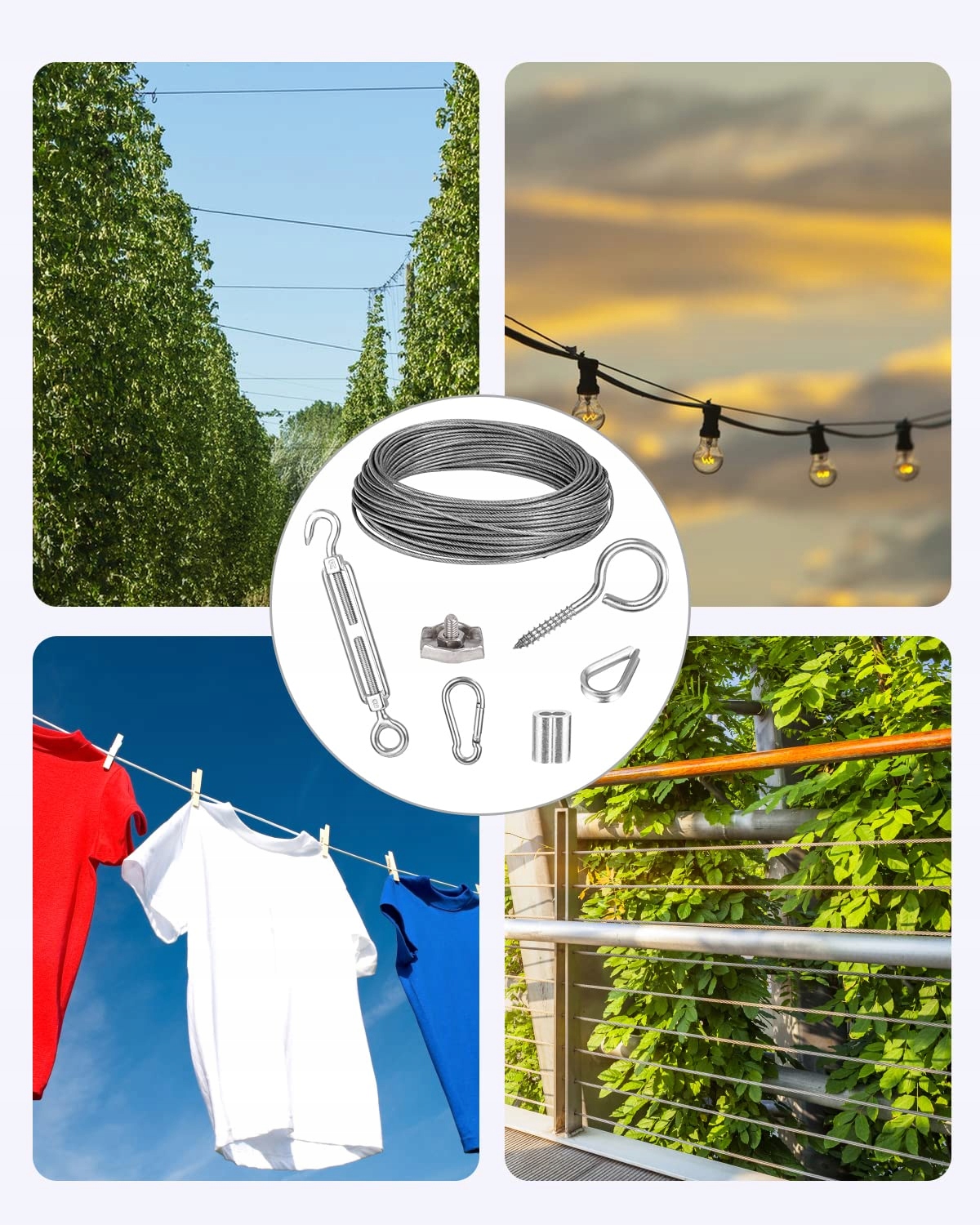 LINKA NIERDZEWNA STALOWA 2MM 30M ZESTAW DRUT 60SZT Kod producenta Linka do prania, pomoc dla roślin pnących