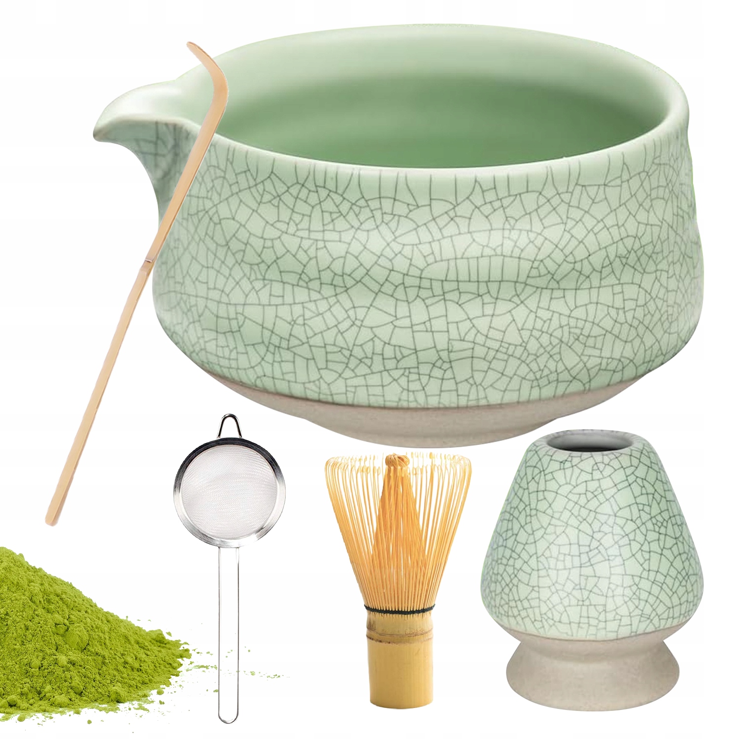 Profesionální Sada Pro Matcha 5 Dílů Bambusová Mísa S Metličkou