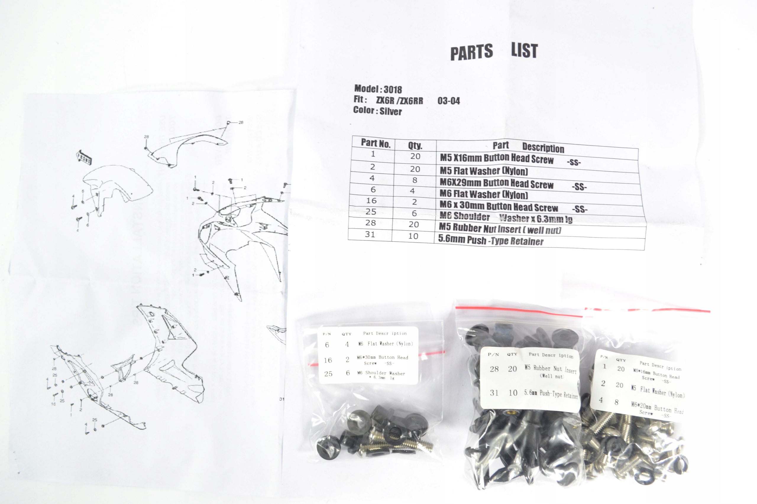 6R0304 - Kawasaki ZX-6R 03-04-Болти обтічника KPL