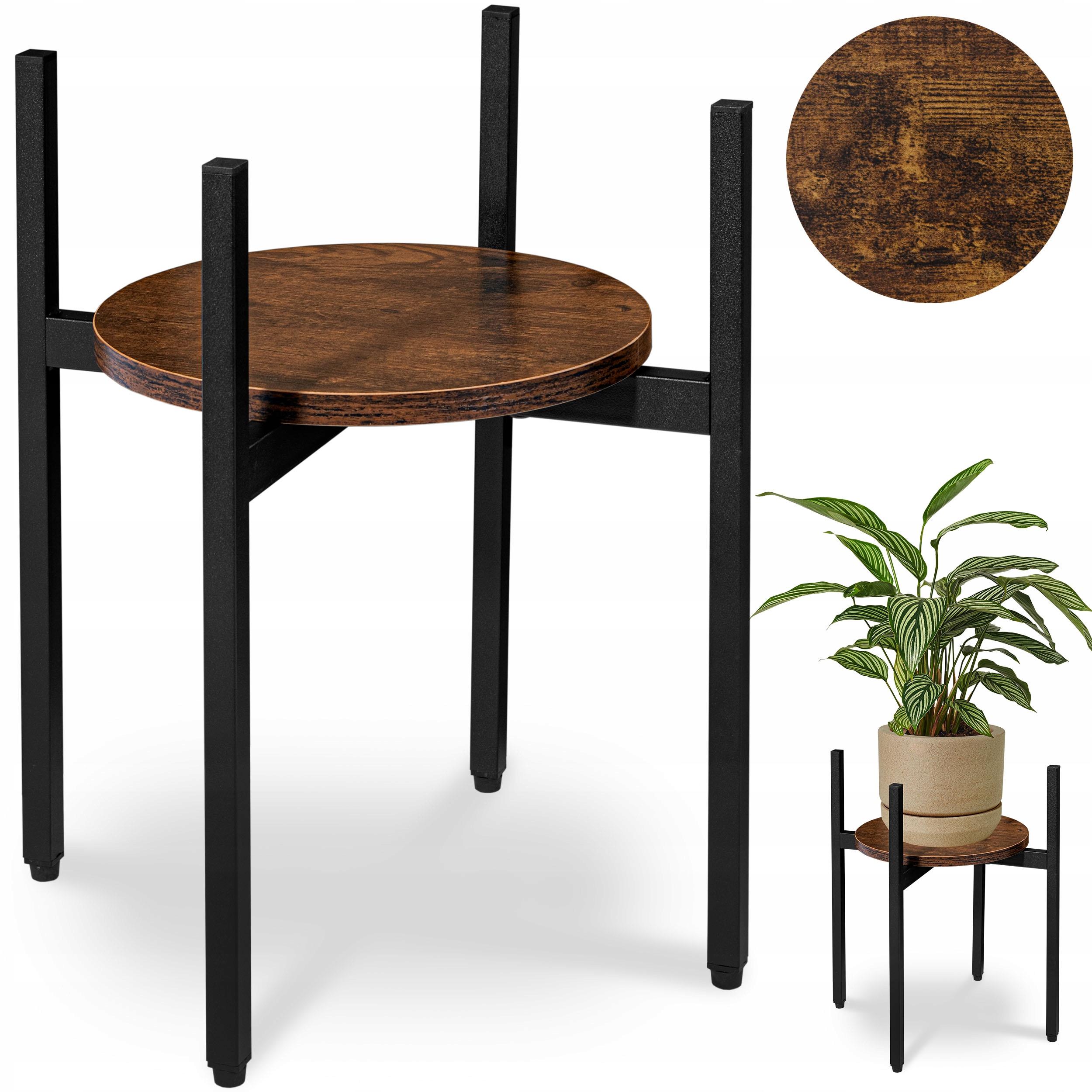 KWIETNIK STOJĄCY METALOWY STOJAK NA KWIATY DĄB RUSTYKALNY LOFT 40 cm Marka LoftInspired